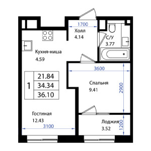 1 комнатная 36.1м²