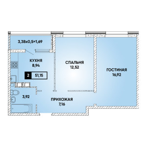 2 комнатная 51.15м²