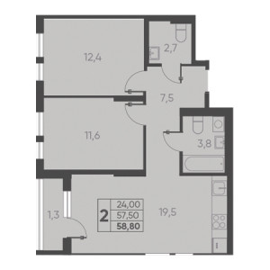 2 комнатная 58.80м²