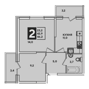 2 комнатная 46.2м²