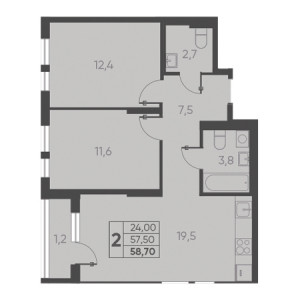 2 комнатная 58.70м²