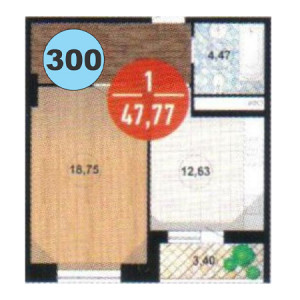 1 комнатная 47.77м²