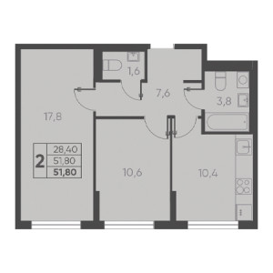 2 комнатная 51.80м²