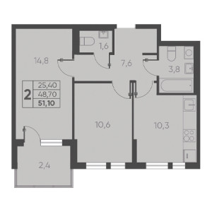 2 комнатная 51.10м²