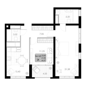 2 комнатная 66.37м²