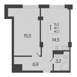 1 комнатная 40.1м²