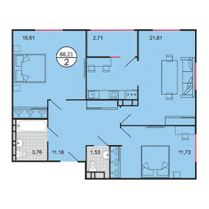 2 комнатная 68.21м²