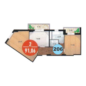 2 комнатная 91.06м²