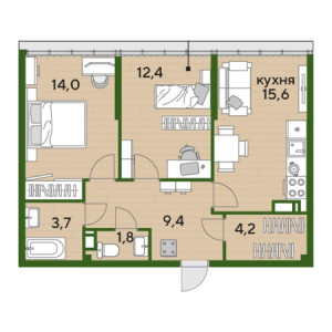 2 комнатная 61.1м²