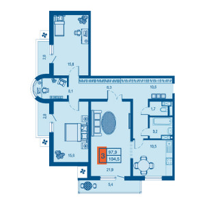 3 комнатная 104.5м²