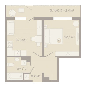 1 комнатная 36.4м²