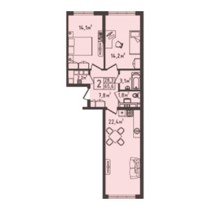 2 комнатная 65.6м²