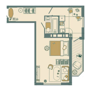 1 комнатная 43.9м²