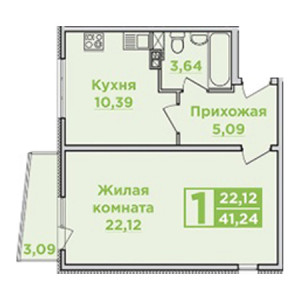 1 комнатная 41.24м²