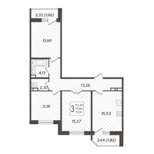 3 комнатная 79.14м²