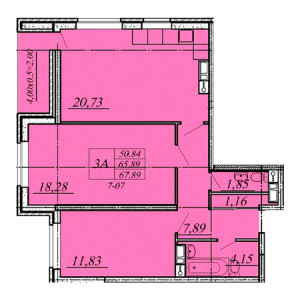 3 комнатная 67.89м²