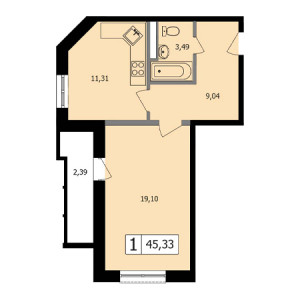 1 комнатная 45.33м²