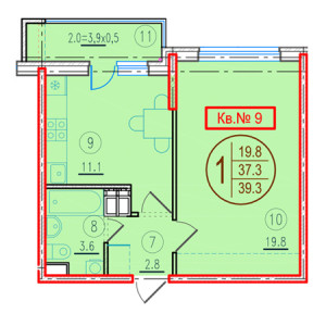 1 комнатная 39.3м²