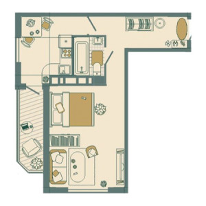 1 комнатная 43.8м²