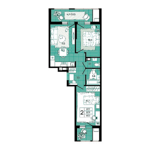 2 комнатная 65.1м²