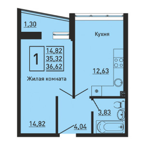 1 комнатная 36.62м²