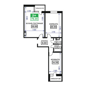 2 комнатная 79.2м²