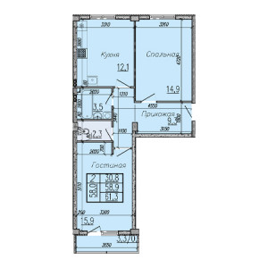 2 комнатная 61.3м²