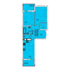 2 комнатная 63.6м²