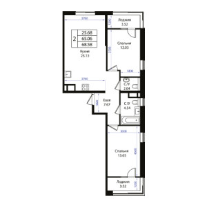 2 комнатная 68.58м²