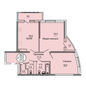 2 комнатная 77.4м²