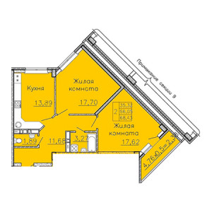 2 комнатная 68.43м²