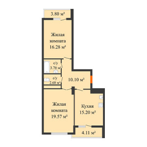 2 комнатная 71.53м²