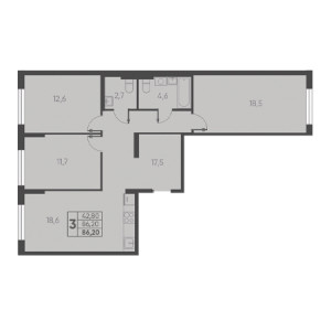 3 комнатная 86.20м²