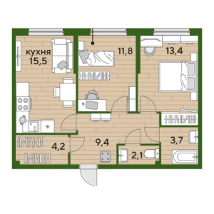 2 комнатная 60.1м²