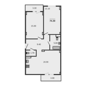 2 комнатная 74.2м²