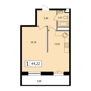 1 комнатная 44.22м²