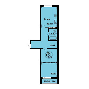 1 комнатная 49.75м²