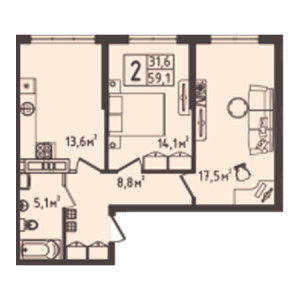 2 комнатная 59.1м²