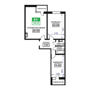 2 комнатная 79.1м²