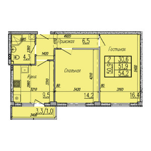 2 комнатная 54.2м²