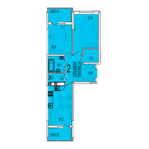 2 комнатная 63.5м²