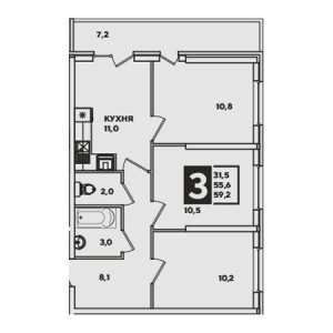 3 комнатная 59.2м²