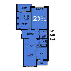 2 комнатная 102.99м²