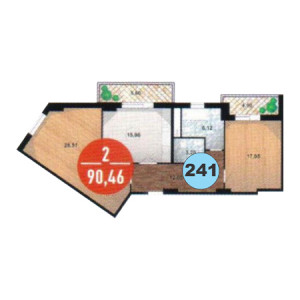 2 комнатная 90.61м²