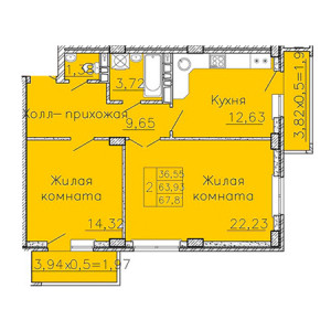 2 комнатная 67.81м²