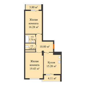 2 комнатная 71.29м²