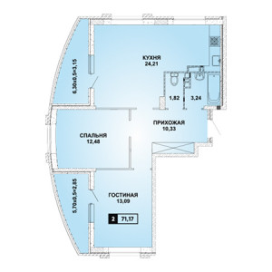 2 комнатная 71.17м²