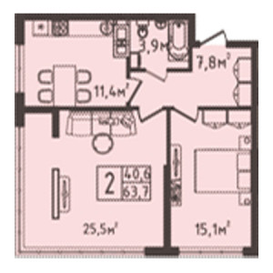 2 комнатная 63.7м²