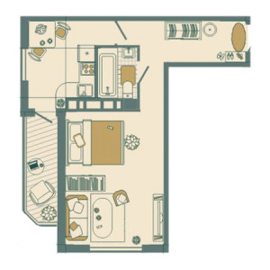 1 комнатная 43.6м²