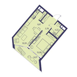 2 комнатная 51.71м²